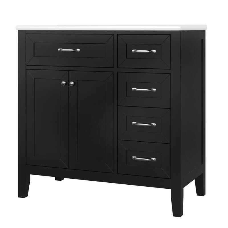 Bathroom Vanity with Single Sink, Bathroom Vanity with 3 Drawers & 2 Soft-Closing Doors, Freestanding Wood Bathroom Vanities