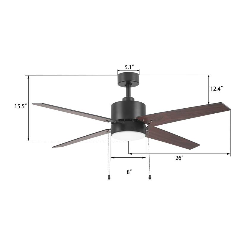 CARRO Arete 52" 4-Blade Indoor Ceiling Fan with Light -Pull Chain -Reversible Blade