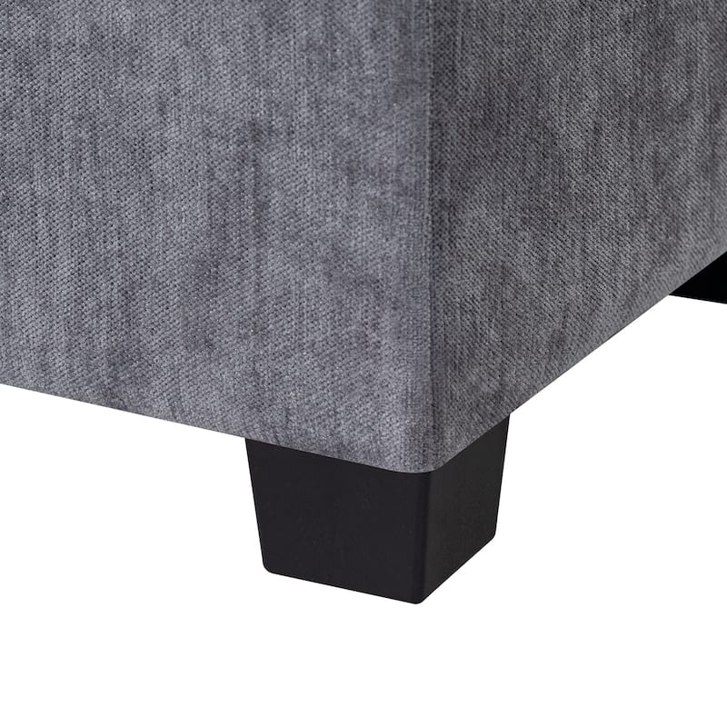 Adeco 16" W Upholstered Rectangle Storage Ottoman with Tray and Pocket