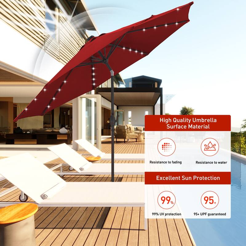 10ft Patio Umbrella with Lights Outdoor Solar Umbrella