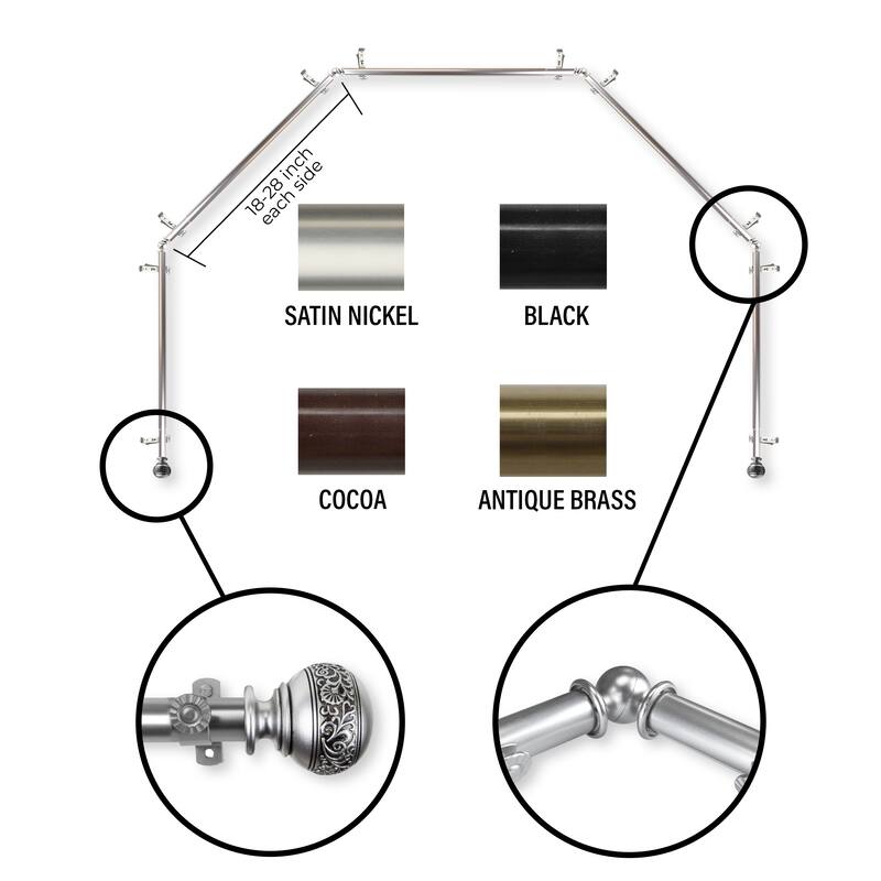 InStyleDesign 13/16" Nadine 5-Sided Bay Window Curtain Rod (18-28 inch each side) - Satin Nickel