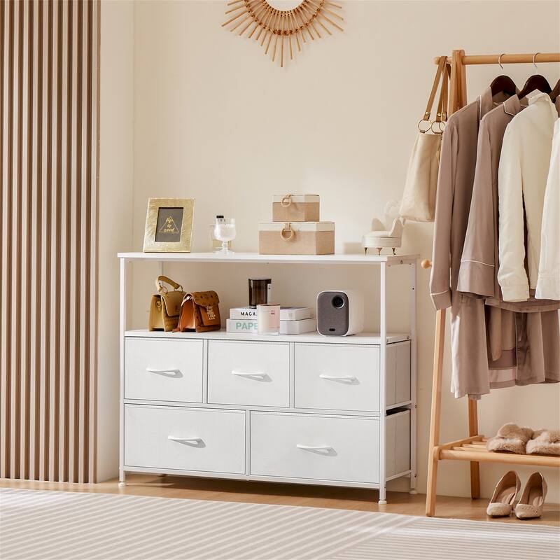 Closet Fabric Dresser with Metal Frame - White
