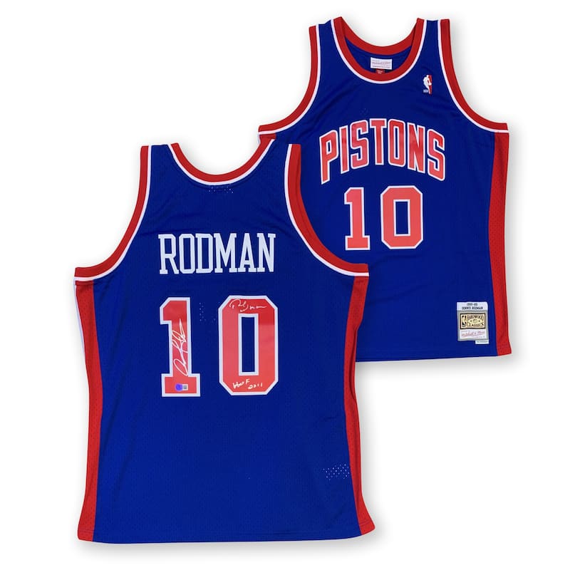 Dennis Rodman Autographed Detroit Pistons Signed Mitchell and Ness Swingman Jersey WORM HOF 2011 Beckett COA - 8'6" x 11'6"