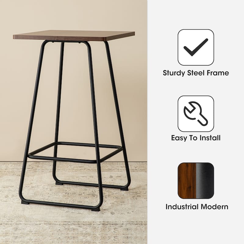 Glitzhome Small Space Set of 3 Swivel High Bar Stool Kitchen Chairs & Square Wood Top Pub Table