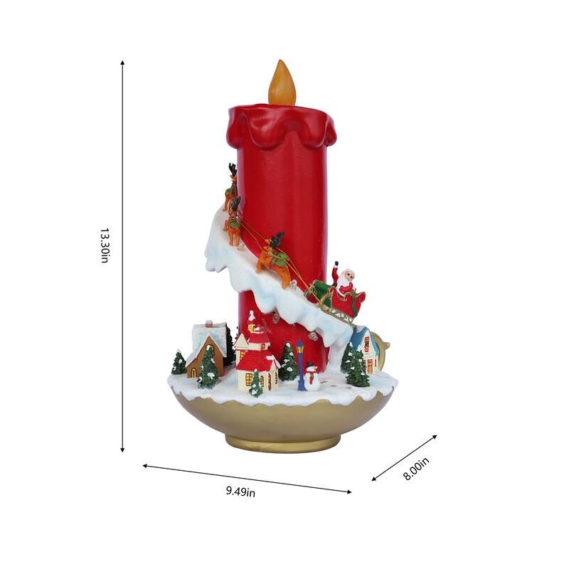 LED Lighted Candle with Village Christmas Decoration - 13.25"