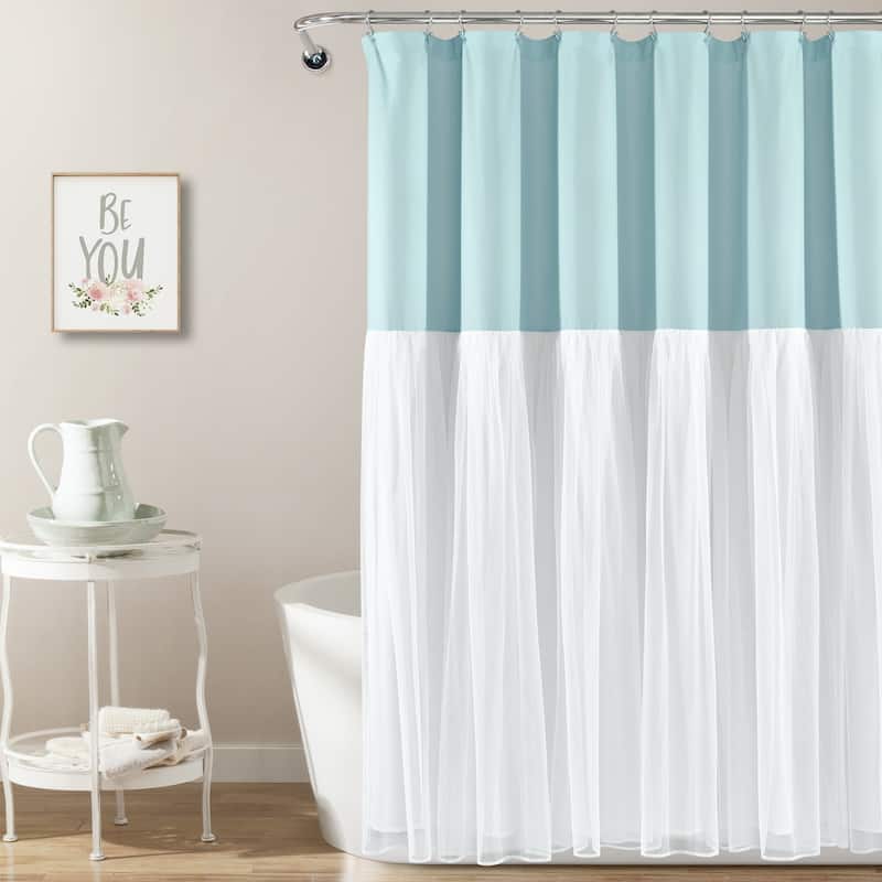 Lush Decor Tulle Skirt Colorblock Shower Curtain - Spa Blue & White