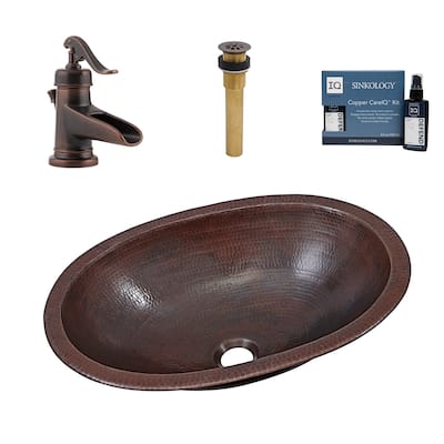 Schrodinger Copper 19" Oval Dual Flex Bath Sink with Ashfield Faucet Kit