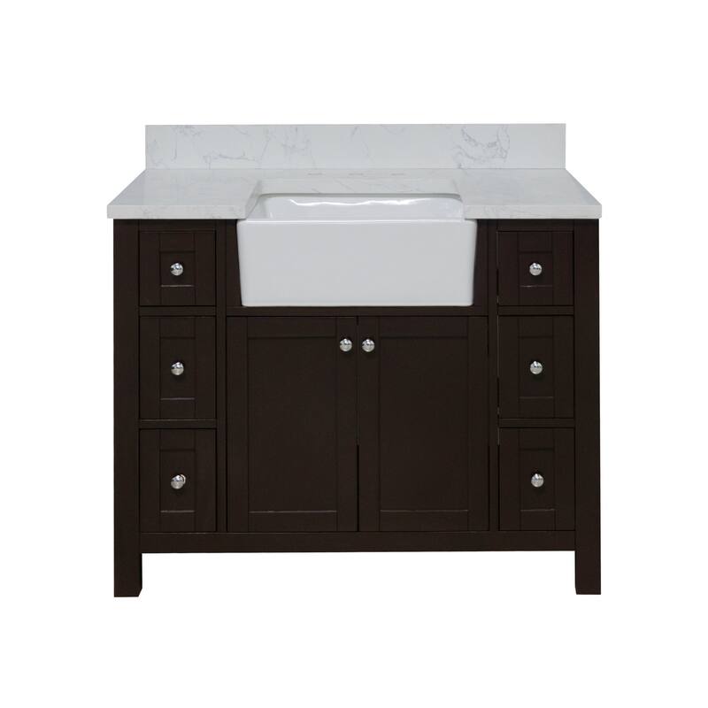KitchenBathCollection Yorkshire 42" Farmhouse Bathroom Vanity with Engineered Marble Top