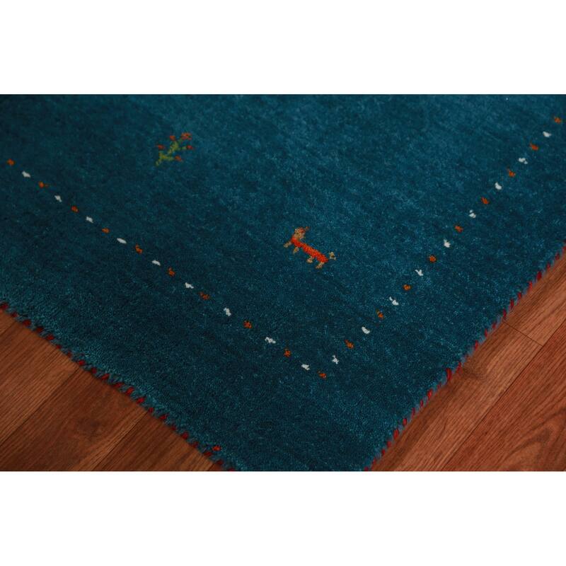 Hand Knotted Oriental 100% Wool Carpet Tribal Tribal Navy Blue & Blues Gabbeh Runner Rug - 9' 9'' X 2' 7''