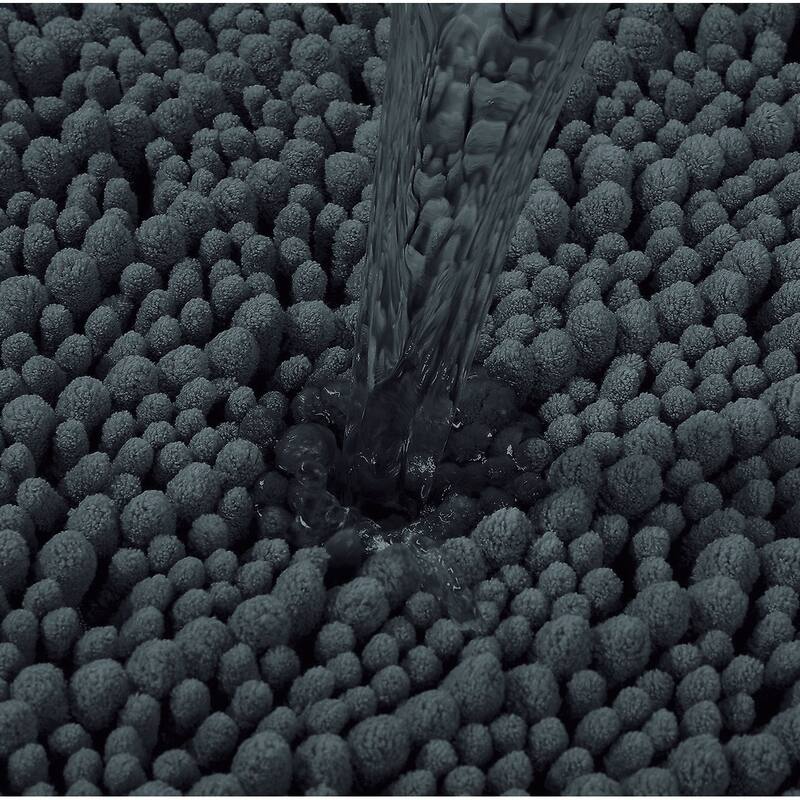 2 Piece Set Dark Grey Soft Cozy Plush Chenille Bath Mat Bathroom Rug