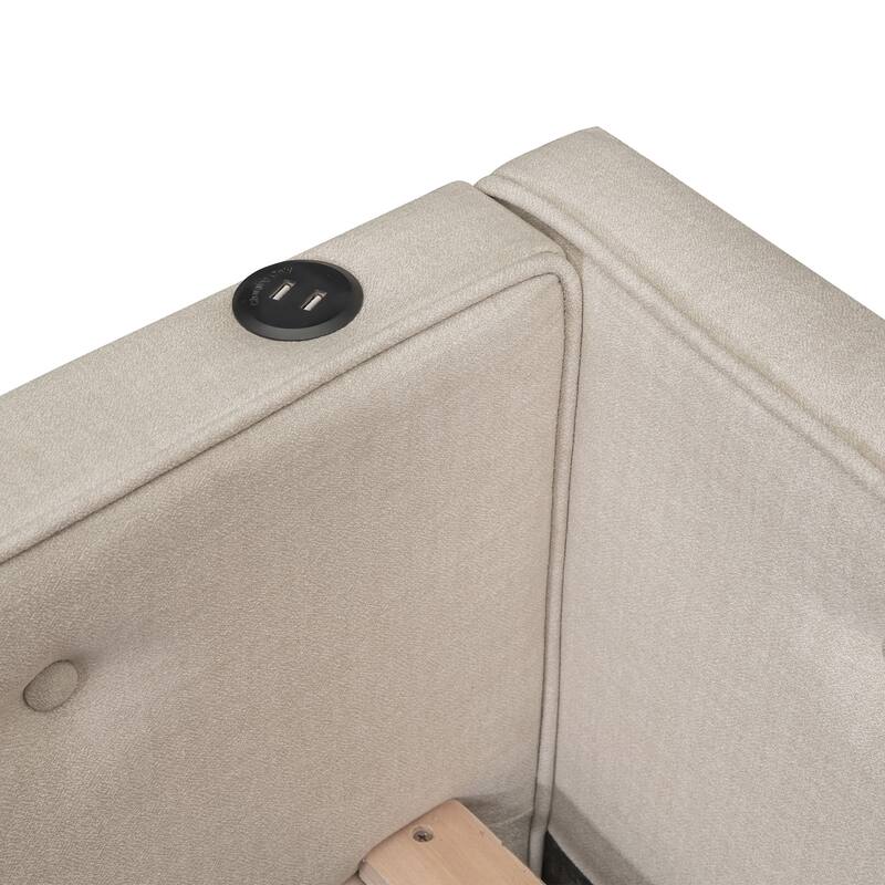 Full Daybed Frame with USB Charge and Trundle - Beige