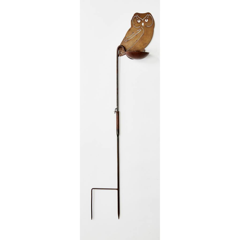 9" Iron Owl with Bird Bath Bowl on 38" Yard Stake