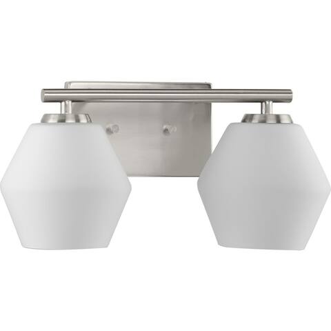 Copeland Collection Two-Light Brushed Nickel Mid-Century Modern Vanity Light - 15 in x 7 in x 7.5 in