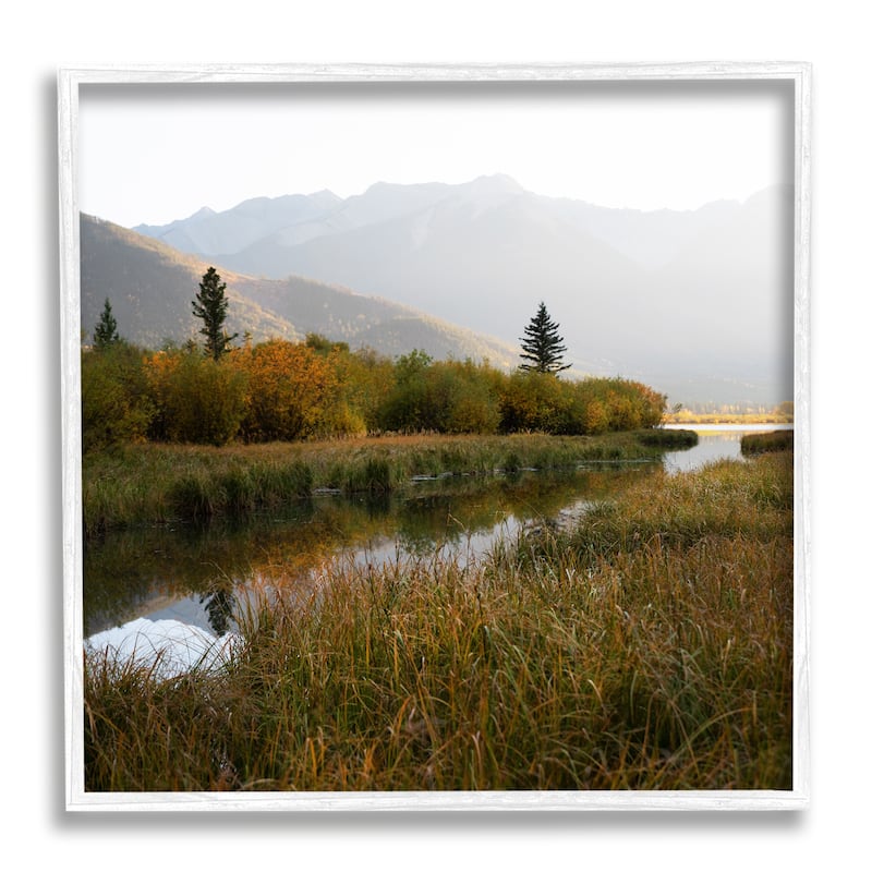 Stupell Soothing Grassy Bog Stream Mountains Landscape Framed Wall Art - Green