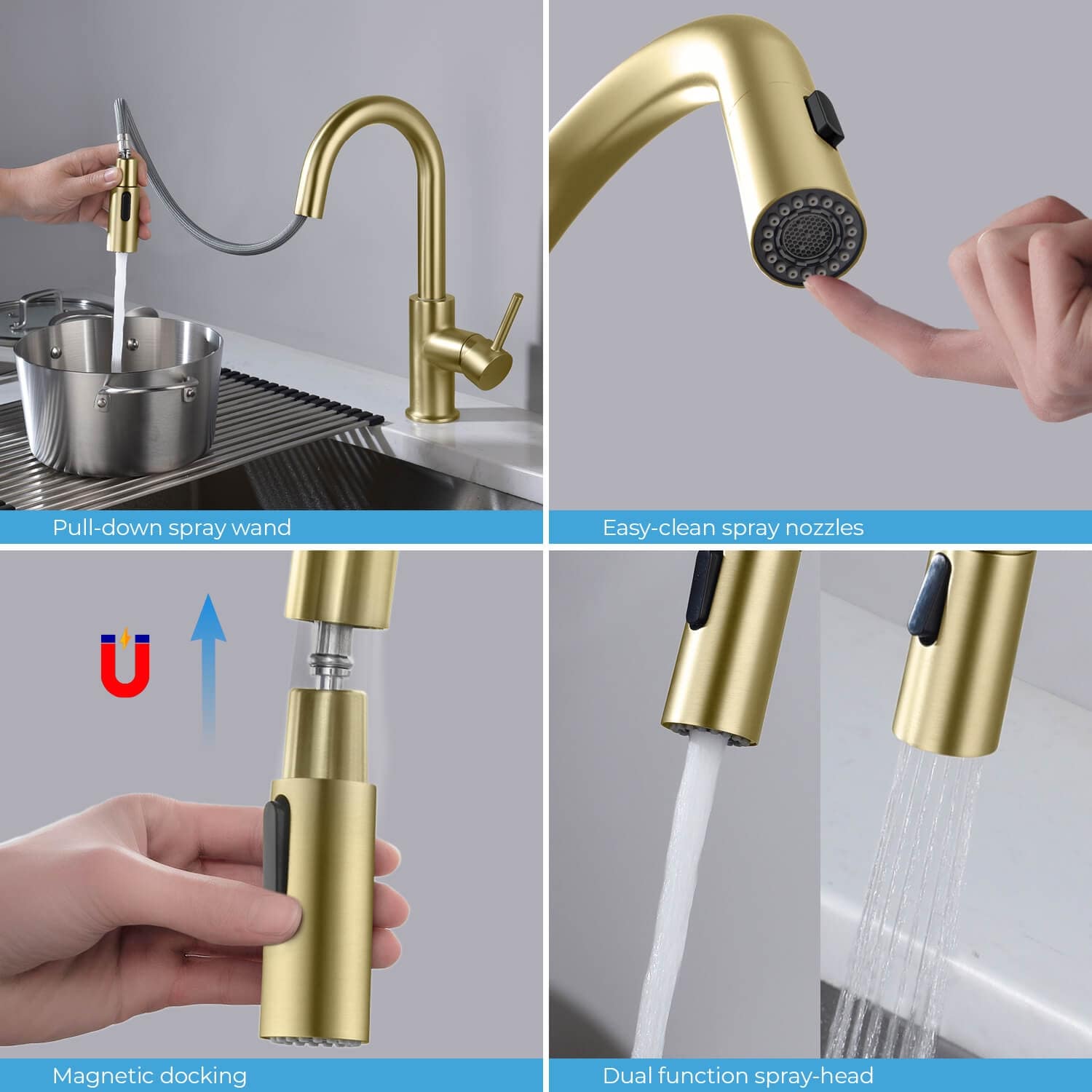 Single-Hole Pull-Down Kitchen Faucet with Sprayer and ...