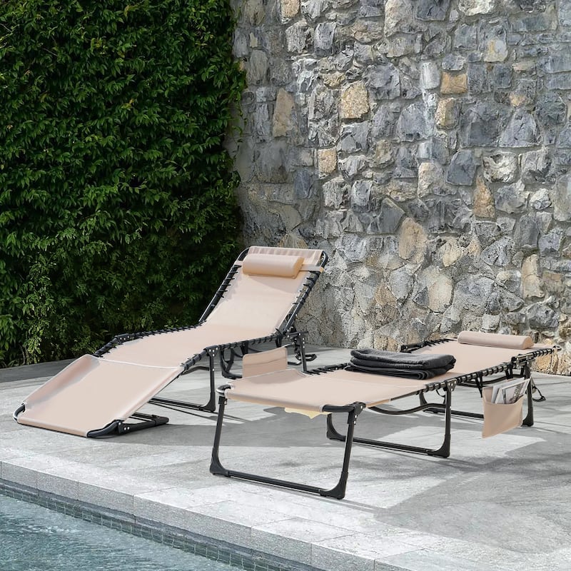 Outdoor Adjustable Textilene Lounge Chair Folding Tanning Chair with Pillow