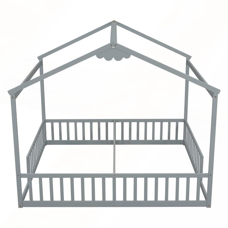 Double Twin House-Style Floor Bed with Fence