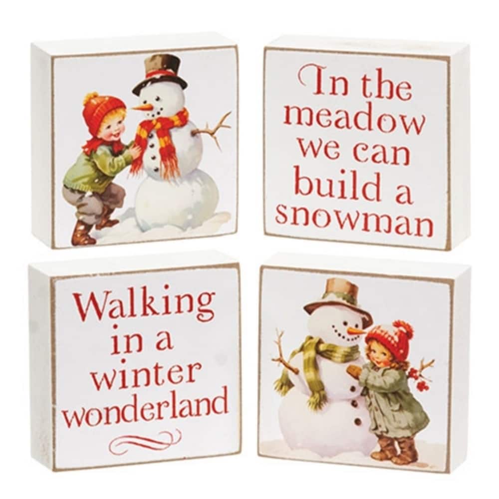 In the Meadow Snowman Square Blocks Holiday Accents - 4 Asstd. - 2" x 0.75" x 2"