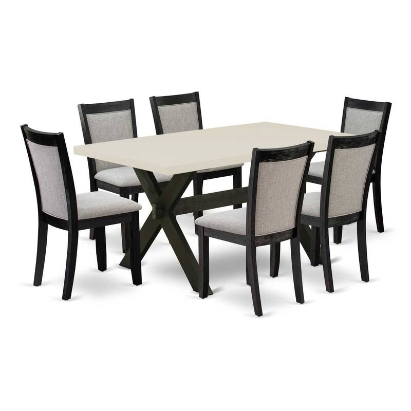 HomeStock 7-Piece Natural Oak Finish Solid Wood Top Dining Table with 6-Chairs