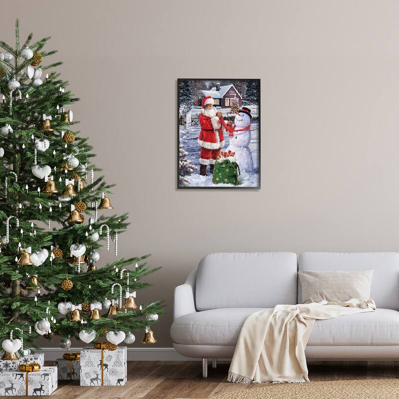 Stupell Santa Claus Building Snowman Holiday Winter Scenery Framed Wall Art - Multi-Color