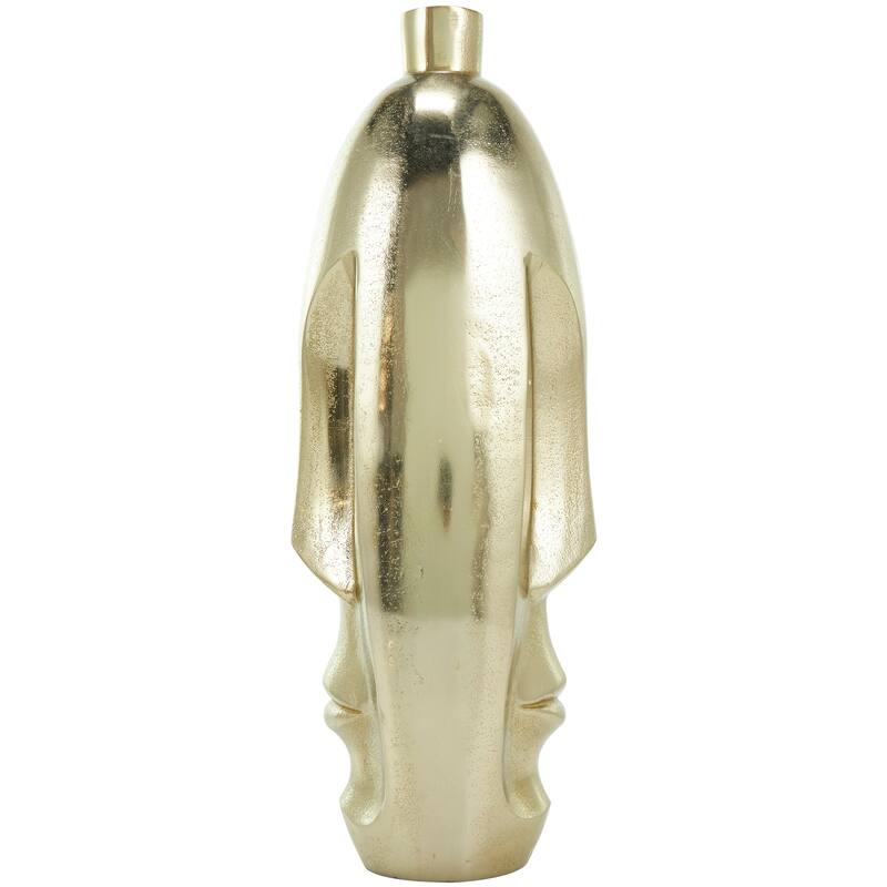 Gold Aluminum Metal Face Decorative Vase with Abstract Details (Set of 2)