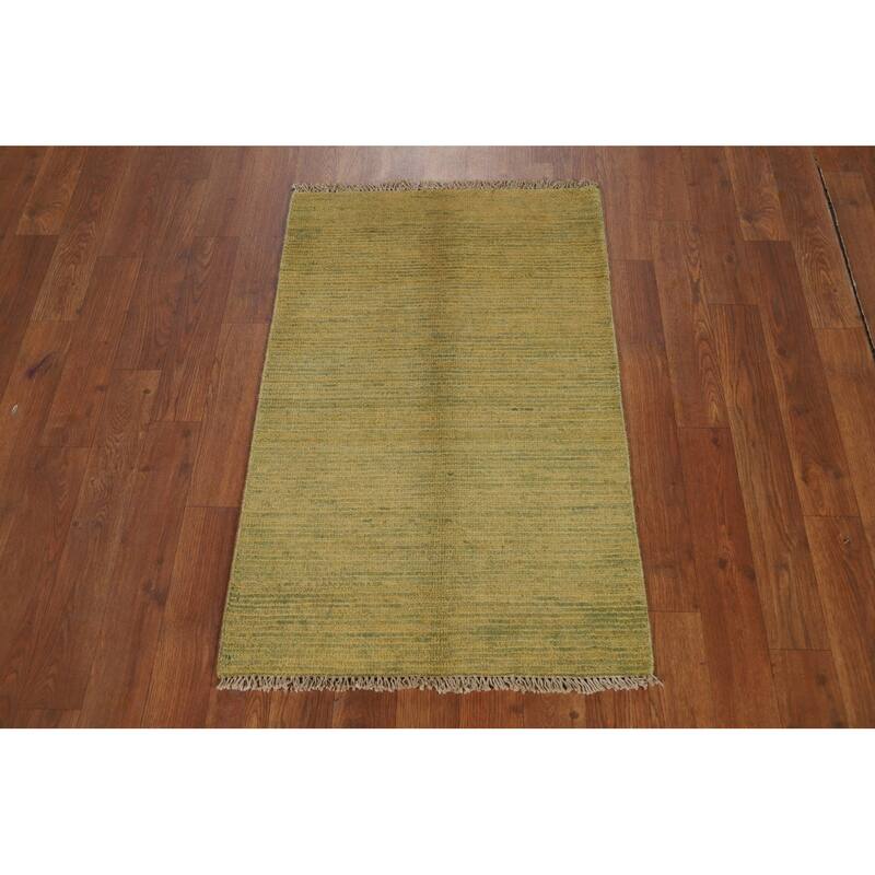 Yellow & Green Modern Gabbeh Oriental Rug Hand-Knotted Wool Carpet - 1'11"x 3'0"