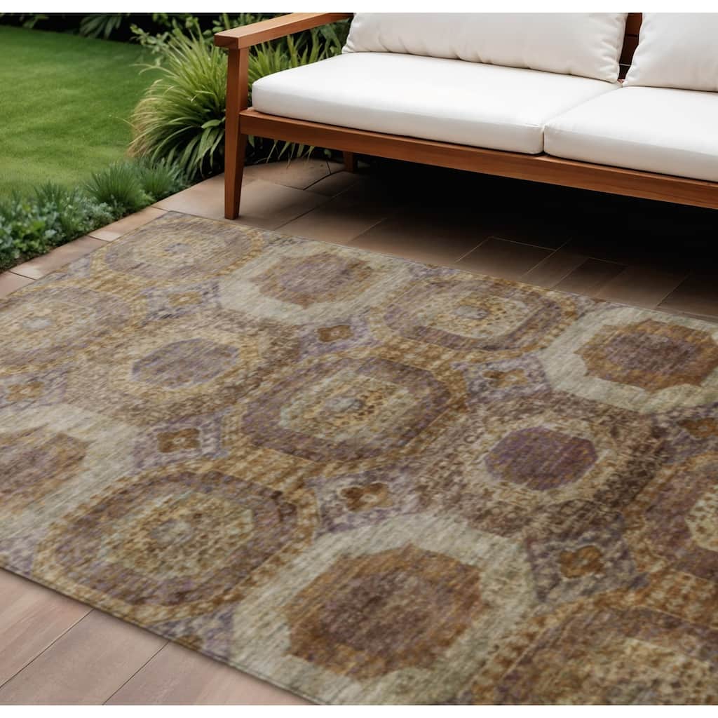 HomeRoots Medallion Transitional Rectangle Outdoor Rug