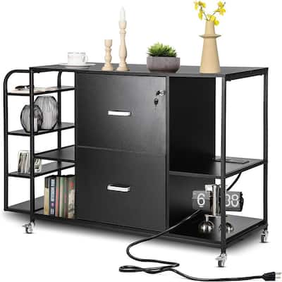 2 Drawer Mobile Filing Cabinet with Outlet - 15.75"D x 43.31"W x 29.53"H