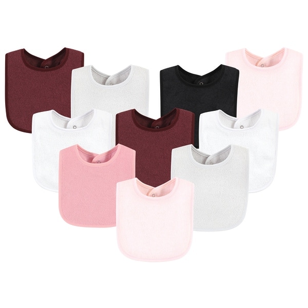 slide 1 of 1, Hudson Baby Infant Girl Drooler Bib with Waterproof Lining, Pink Burgundy, One Size - Pink Burgundy - One Size One Size - Pink Burgundy