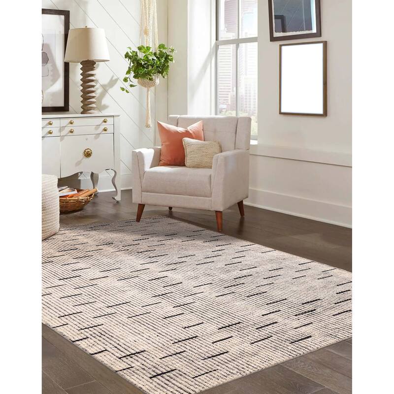 ECARPETGALLERY Hand-knotted Tangier Cream Wool Rug - 5'0 x 7'10