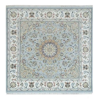 Shahbanu Rugs Beau Blue Hand Knotted Nain with Center Medallion Flower ...