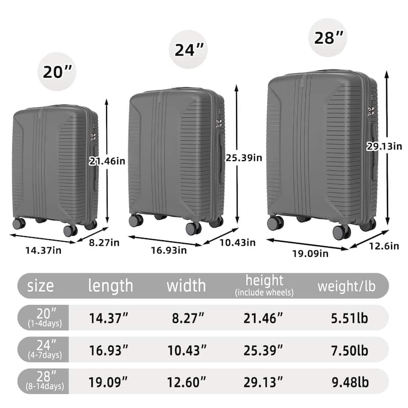 3-Piece, Modern Luggage Sets, Multi-functional Luggage with Spinner Spinner and Combination Lock, for Boarding Travel