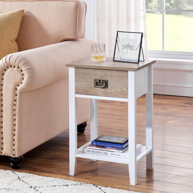 Javlergo Wooden Nightstand Bedside, Set of 2, Small End Tables with Drawer for Bedroom, Living Room, Office Room