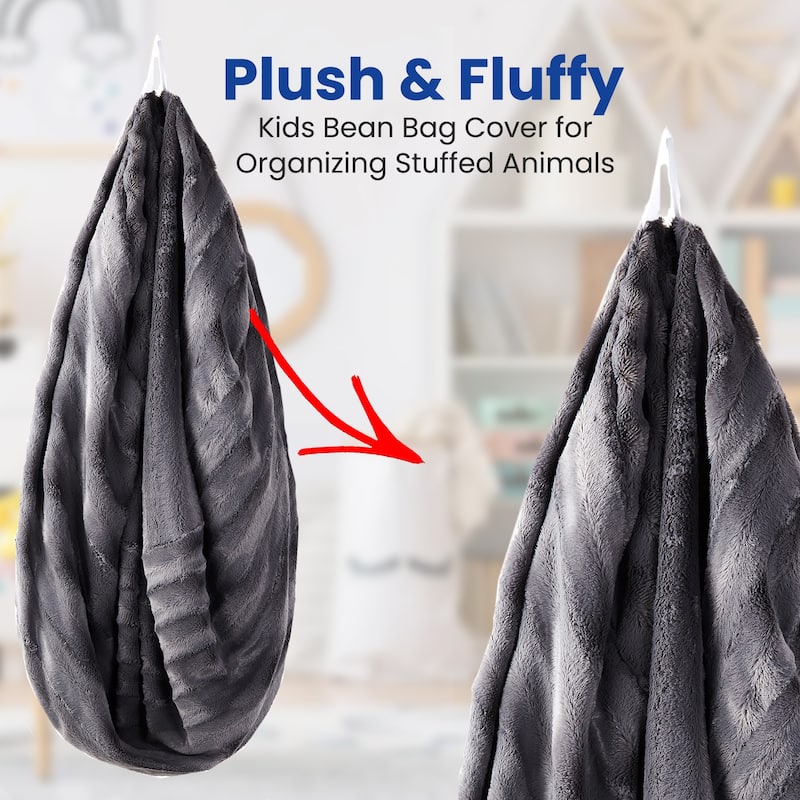 Cheer Collection Faux Fur Bean Bag and Stuffed Animal Storage Case