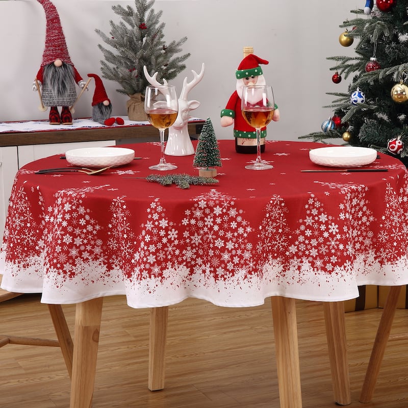 Washable Round Waterproof Christmas Table Cloth, Red