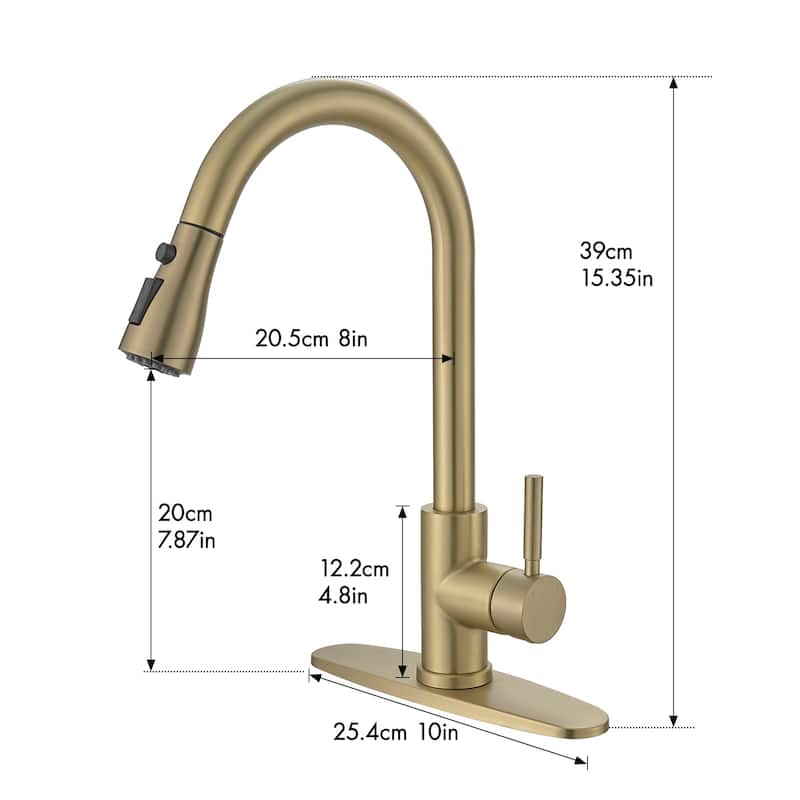 Single-Handle Pull Down Sprayer Kitchen Faucet in Gold