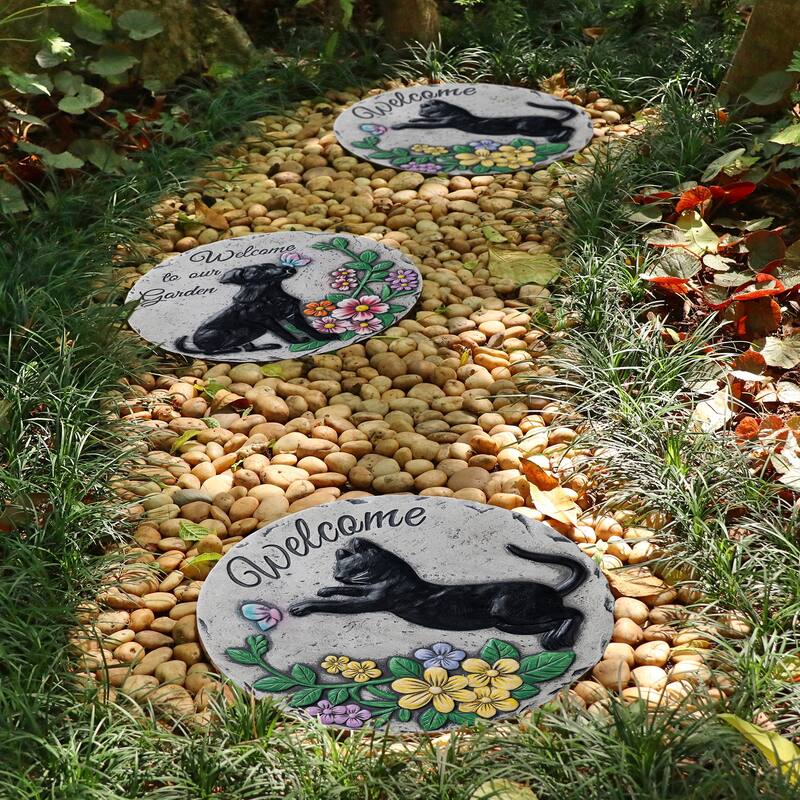 Glitzhome 4-Piece Cement Cat and Dog Textured Stepping Stones Garden Decor - 10 in