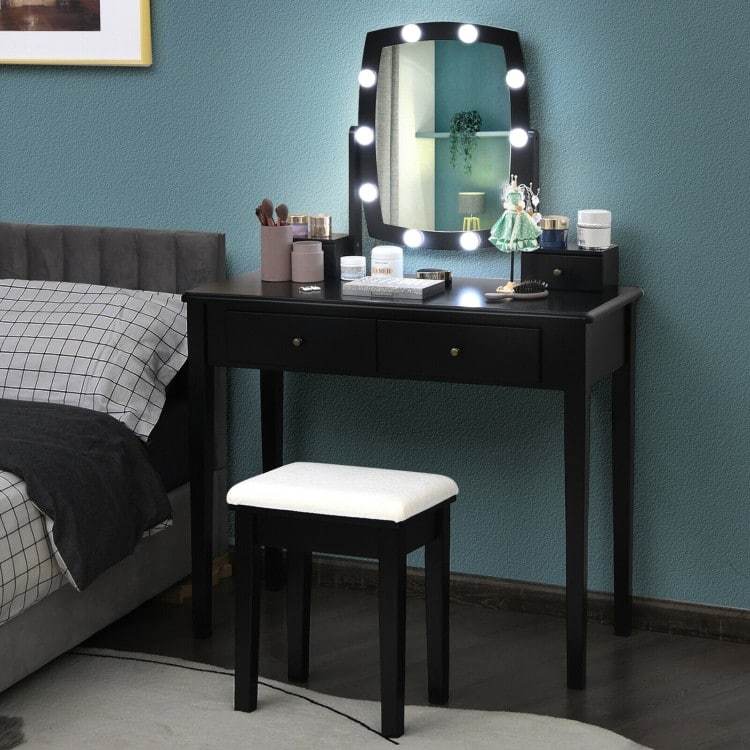 Vanity Table Set with Lighted Mirror for Bedroom and Dressing Room - 36" x 16" x 52" (L x W x H)