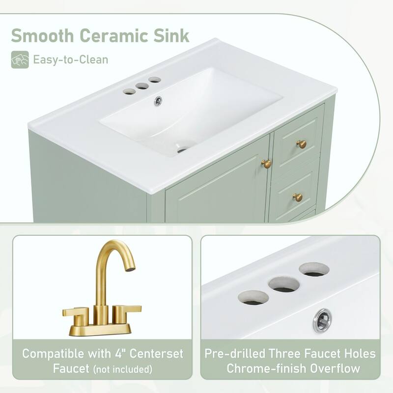 30" Bathroom Vanity with Sink, Soft-Close Door, One Door with Shelf & Three Drawers
