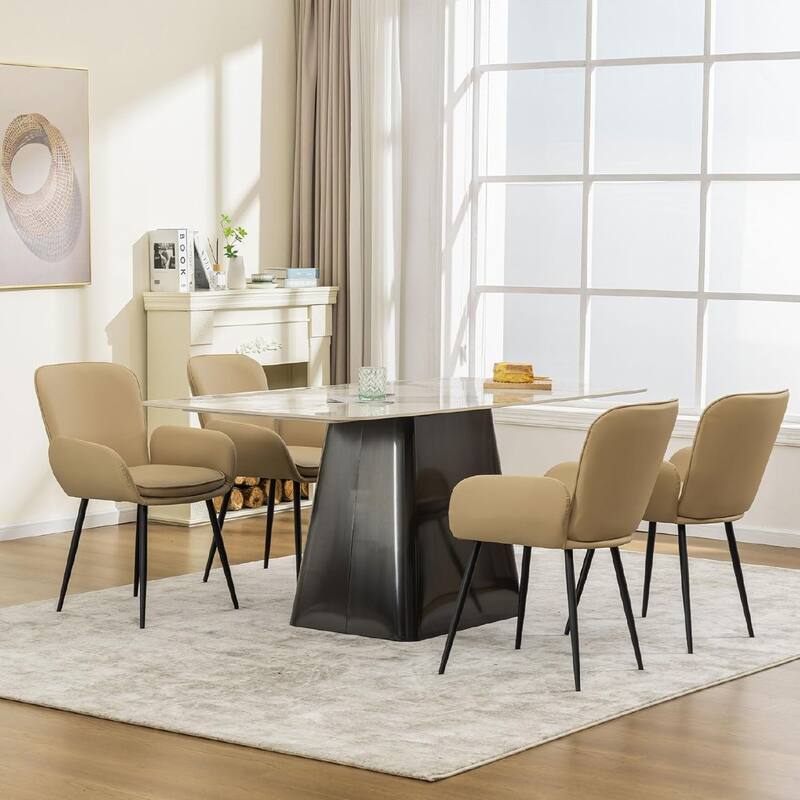 Set of 2 Cat-Scratch Resistant Dining Chairs with Gold Metal Legs
