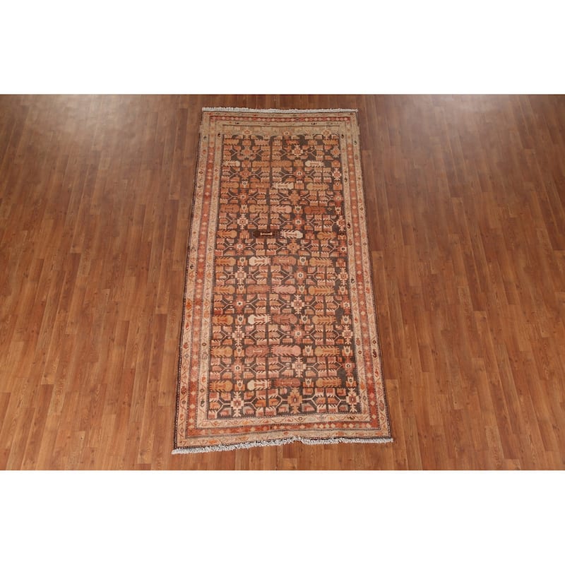 Geometric Meshkin Persian Vintage Area Rug Hand-Knotted Wool Carpet - 4'7" x 9'3"