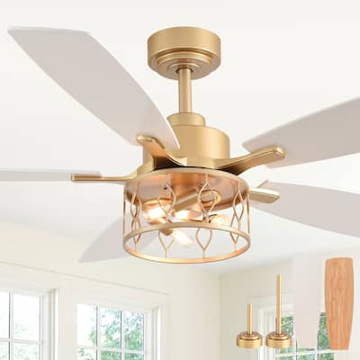 Cusp Barn 52 Inch Industrial Caged Ceiling Fan with Light and Remote, Farmhouse Quiet DC Motor Reversible Chandelier Ceiling Fan