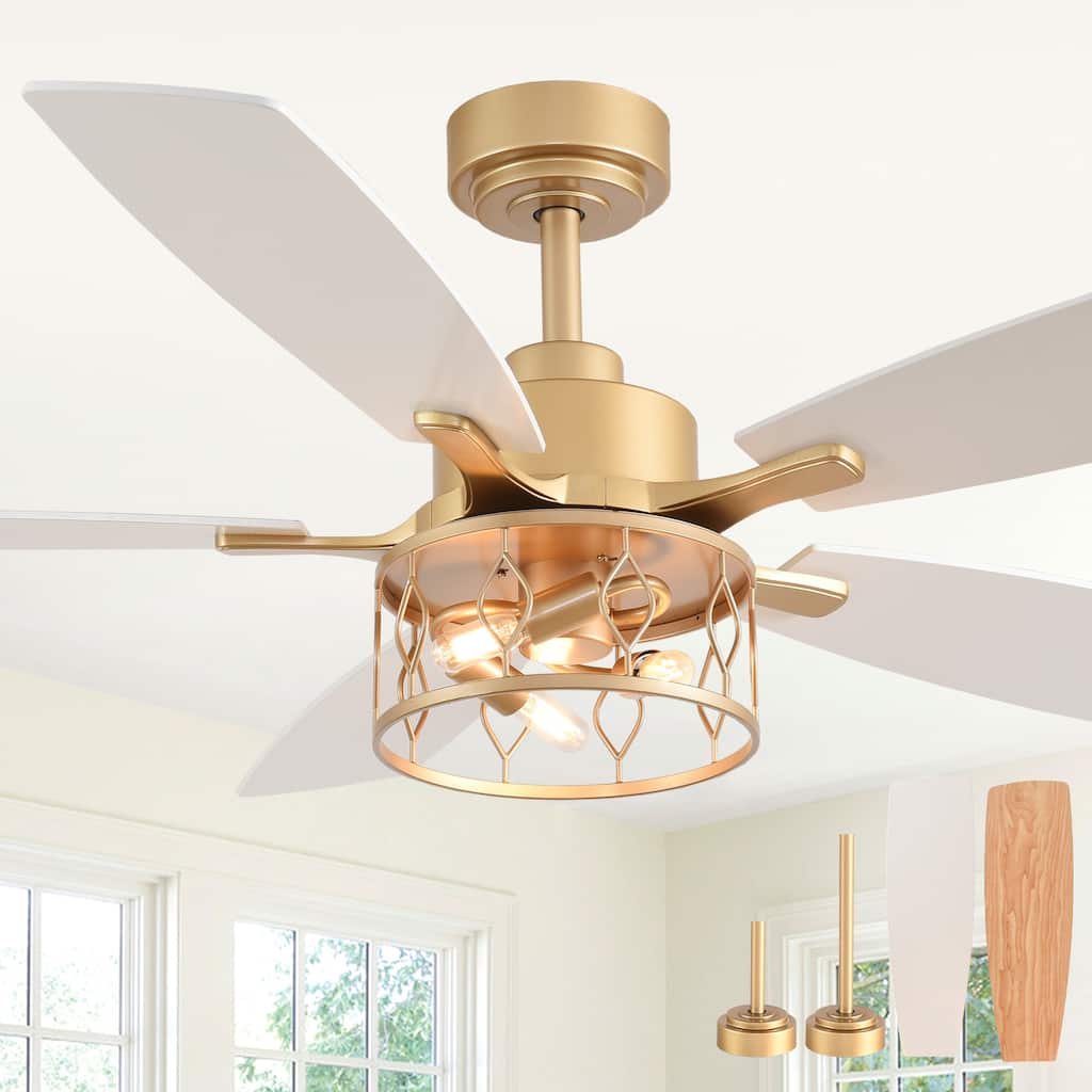Cusp Barn 52 Inch Industrial Caged Ceiling Fan with Light and Remote, Farmhouse Quiet DC Motor Reversible Chandelier Ceiling Fan