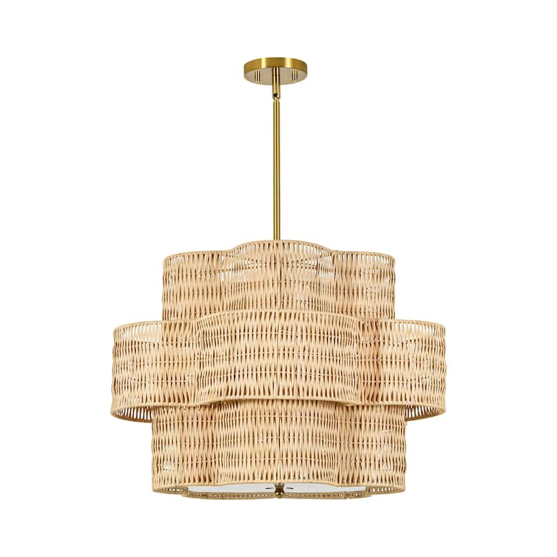 Rennnsan 24 in. 6-Light Brass Farmhouse Tiered Chandelier with Flower Shape - 24.0 in. W x 16.3 in. H