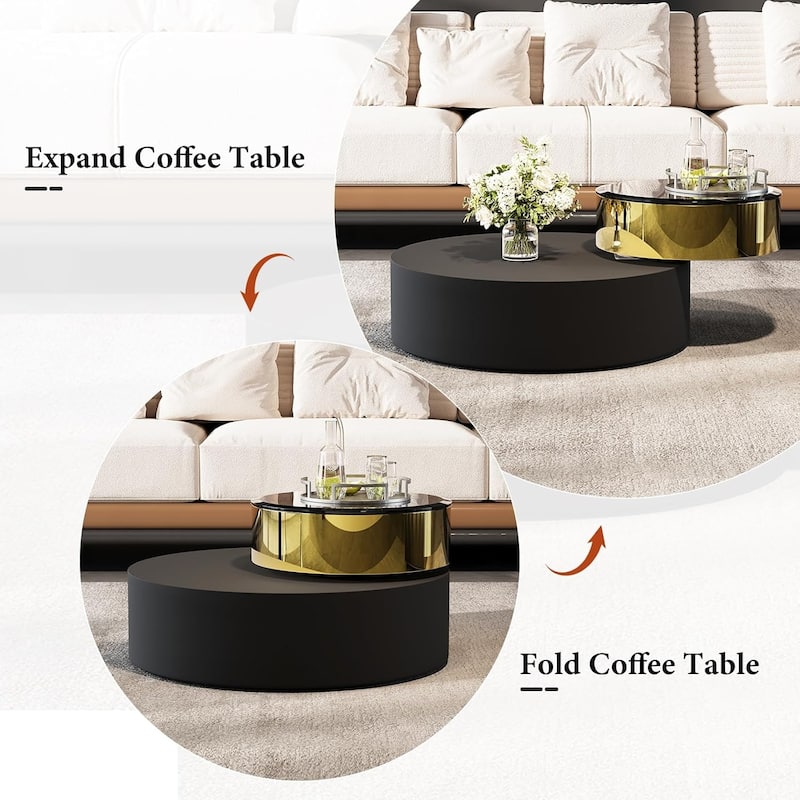 Luxury Round Coffee Table with 2 Tier Rotatable Top Circle Coffee Table with 360° Swivel Top for Living Room Apartment