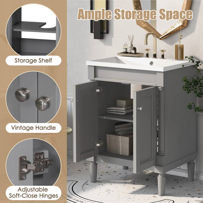2-Tier Modern Bathroom Vanity with Top Sink and Large Storage Shelves