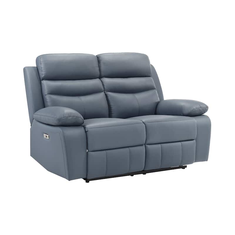 Peperomia Leather Match Power Double Reclining Loveseat - Blue