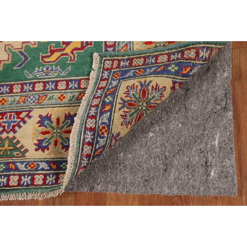 Green Geometric Kazak Oriental Area Rug Handmade Bedroom Wool Carpet - 5'0" x 6'7"
