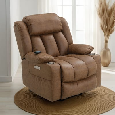 Mario Power Recliner Lift Chair, Heating Massage, Brown Faux Leather