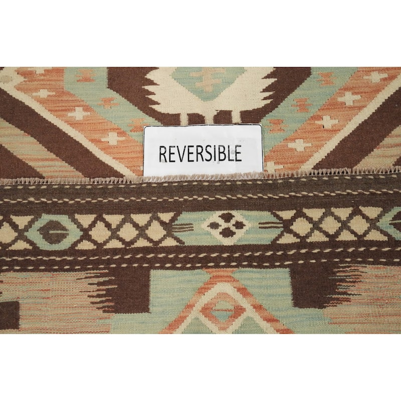 Hand Woven Oriental 100% Wool Carpet Southwestern Tribal Brown Kilim Area Rug - 9' 6'' X 8' 2''